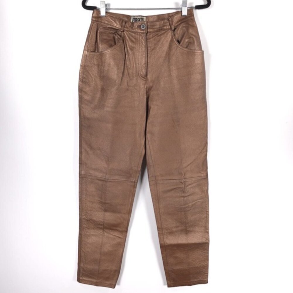 FORENZA 100% LEATHER Soft High Waist Bronze Lined Pants VTG‎ 1-9336-7 Size 8